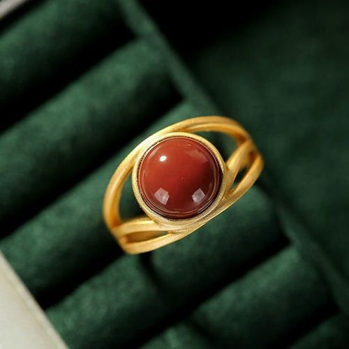 Bague En Argent Sterling S925 Incruste D'agate Rouge Du Sud, Anneau Ovale Ouvert Pour Femmes, Bijoux  Main