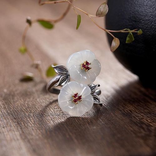 Bague En Argent Sterling S925 Incruste De Jade Hetian, Style Ancien, Fleur, Cadeau Exquis, Bracelet lgant