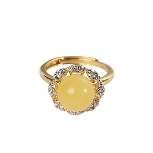 Bague En Argent Sterling S925, Plaque Or, Incruste De Cire D'abeille, Creuse, Ouverture  La Mode, Taille Unique, Ambre Rglable Pour Femmes K0001