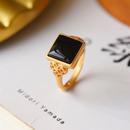 Bague En Argent Sterling S925 Pour Femmes, Hetian Naturel, Jade Fonc, Carr, Rtro, Noble, Temprament Mystrieux, Mode lgante, All-Matc