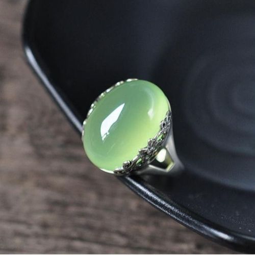 Bague En Argent Sterling S925 Thalandais, Incruste  La Main En Jade Naturel Hetian, Tige De Bague Rtro Royal, Douce Et Hydratante Pour Femmes