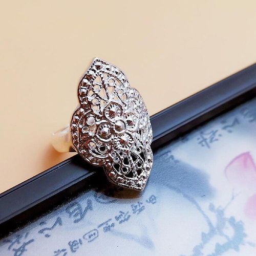 Bague En Argent Thalandais Pour Femmes, Artisanat, Large Version Gomtrique Creuse, Ouverture Rtro Rglable, Style Ethnique, Bijoux Exagrs