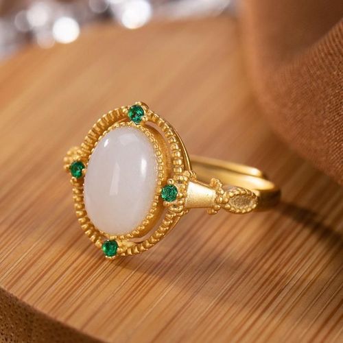 Bague En Calcdoine Htian Naturelle Originale, Ouverture Ovale Rglable, Style Chinois Rtro, Artisanat En Or Unique, Cadeau De Festival Pour Femmes
