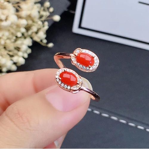 Bague En Corail Rouge Naturel Incrust En Argent Sterling 925, Bague Fine Pour Femmes, Dtection De Support Ovale