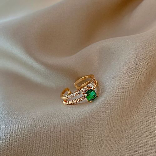 Bague En Cristal Vert Femme Version Corenne Rtro Lumiere Luxe Diamant Index Bague 2021 Nouveau Design Tendance Bijoux A La Main-J199 Or-Rtro Lumiere Luxe-Ouverture Rglable