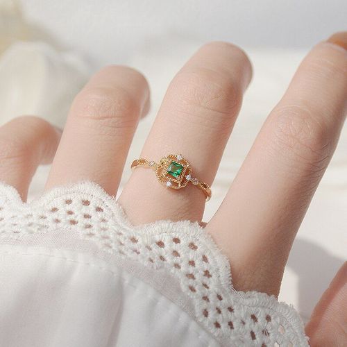 Bague En Dentelle  Motif De CUr Coren Pour Femmes, Bijoux De Marie, Pendentif En Zircon Vert Cristal, Accessoires