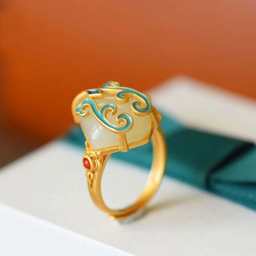 Bague En mail Antique Guochao Pour Femmes, Nouveau, Argent, Cloisonn, Incrust De Jade Hetian, Sable Unique, Or, Artisanat, Ouverture Ajustable