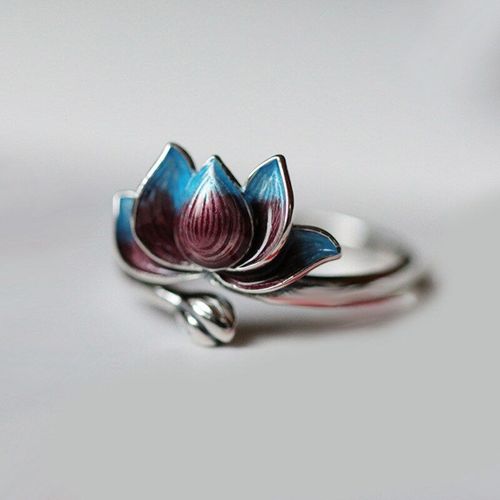 Bague En Fleur De Lotus Pour Femmes, Simple, Cratif, Rouge, Bleu, Anneau D'ouverture Rglable, Unique, Mode, Cadeau, Bijoux Fins