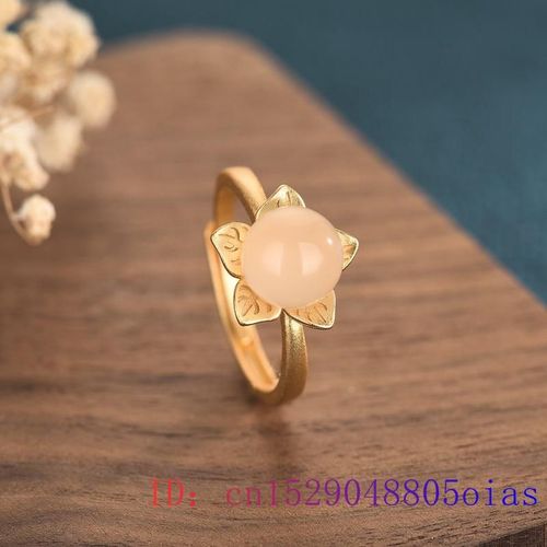 Bague En Jade Blanc Avec Fleur, Amulette En Argent 925, Calcdoine, Bijoux En Pierre Prcieuse, Mode Hommes Femmes, Breloque Naturelle, Cadeaux En Cristal Zircon