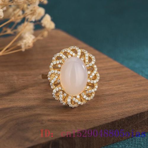 Bague En Jade Blanc, Breloque En Calcdoine, Zircon Pour Hommes, Bijoux En Argent 925, Amulette En Pierre Naturelle, Cristal  La Mode Pour Femmes