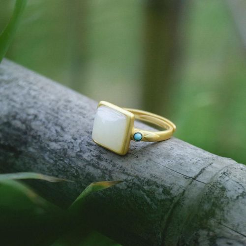 Bague En Jade Blanc Naturel Htian, Design Original, En Argent Sterling S925 Incrust, Jade Carr, Ouverture Rglable