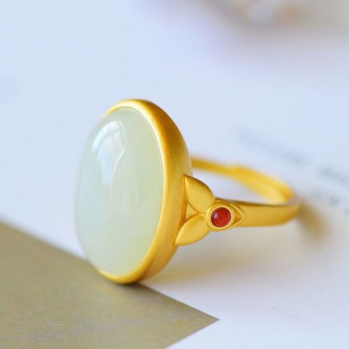 Bague En Jade Naturel Hetian Pour Femmes, En Argent Sterling S925 Incrust De Jade Blanc, Ruyi Embelli, Dorure Artisanale Rouge Du Sud, Ouverture Simple