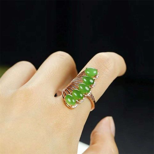 Bague En Jade Naturel Sculpt  La Main, Incrust D'argent, En Jaspe Rglable, Queue De Phnix, Bijoux  La Mode, Cadeaux De Chance Pour Hommes Et Femmes, Offre Spciale
