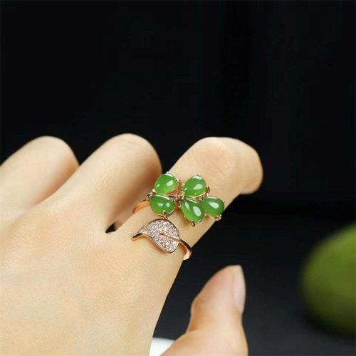 Bague En Jade Naturel Sculpt  La Main, Incruste D'argent, De Feuilles De Jaspe Ajustables, Bijoux  La Mode, Cadeaux Porte-Bonheur Pour Hommes Et Femmes, Offre Spciale