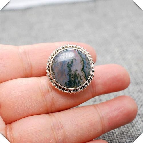 Bague En Jade Vert 100% Pour Femmes, Anneau En Argent Sterling 925, En Agate D'eau D'ocan Redimensionnable, Bijoux En Jade