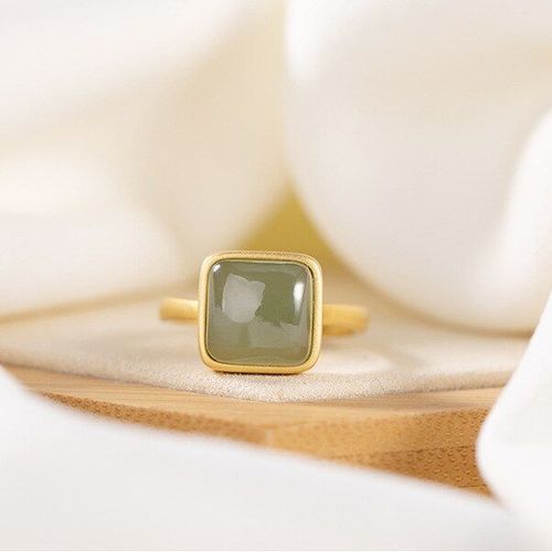 Bague En Jade Vert Htian Naturel, Design Original, Argent Sterling S925, Or Incrust, Jade Carr, Ouverture Rglable
