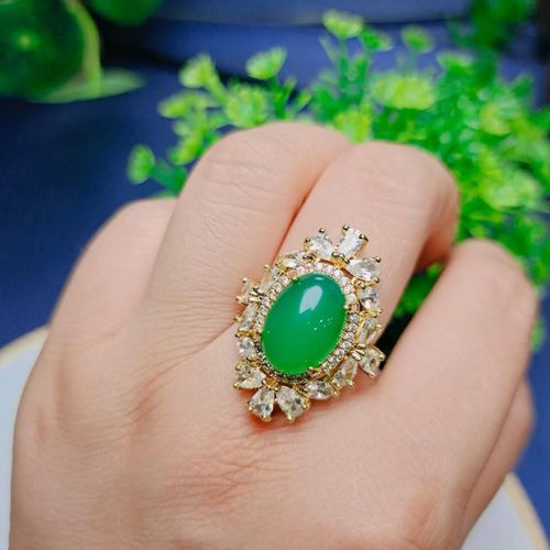 Bague En Jade Vert Pour Femmes, Bijou Ajustable En Pierre De Jades Naturelle Vritable, Calcdoine, Mode Dame Chrysoprase, Accessoires De Bijouterie