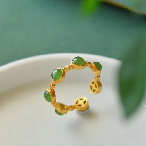 Bague En Jaspe Vert Yang, Anneau Original, Ancien Artisanat En Or, Ouverture Rglable, Style Chinois, Breloque Rtro, Marque De Bijoux En Argent