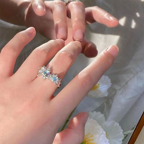 Bague En Opale Pour Filles, Anneau Ouvert Irrgulier, toile En Zircon, Pierre De Lune Vintage Gomtrique Y2k, Bijoux Egirl  La Mode Corenne, Nouvelle Collection