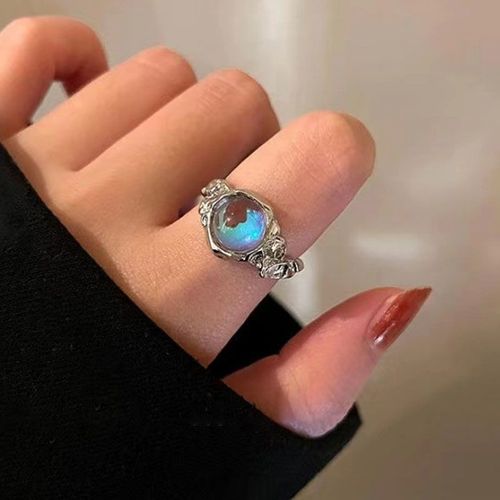 Bague En Opale Pour Filles, Anneau Ouvert Irrgulier, toile En Zircon, Pierre De Lune Vintage Gomtrique Y2k, Bijoux Egirl  La Mode Corenne, Nouvelle Collection