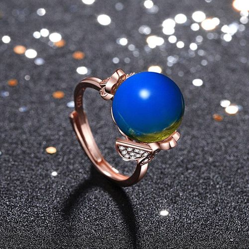 Bague En Perles D'ambre Bleue Pour Femmes, Bijoux En Zircon, Breloque Papillon En Cristal, Amulette Naturelle  La Mode En Argent 925