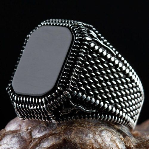 Bague En Pierre D'onyx Noire Pour Hommes, Vintage, Fait  La Main, Couleur Argent Ancien, Motif, Tendance, Bijoux Musulmans Islamiques Religieux