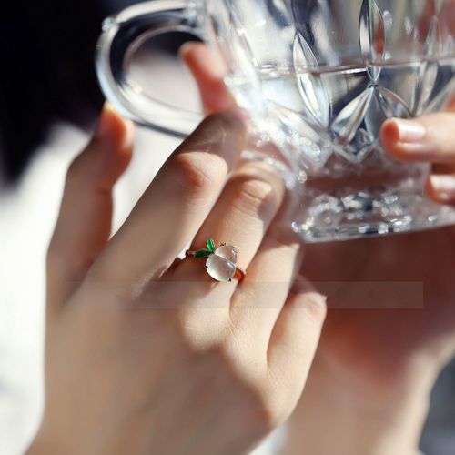 Bague En Verre Calcdoine Gourde En Diamant, Anneau Ajustable, lgant, Cratif, Rtro, Bijoux En Argent Pour Femmes