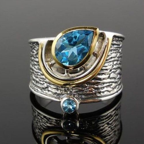Bague En Zircon Bleu Goutte D'eau Pour Femmes, Bijoux De Fte De Mariage, Style National Cratif, Cadeau D'anniversaire  La Mode