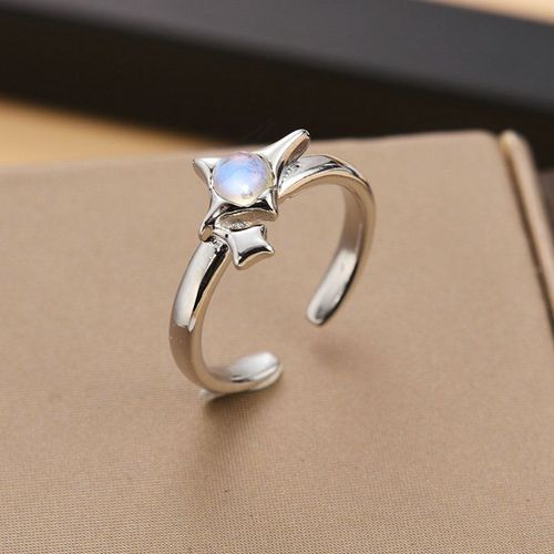 Bague toile  Quatre Points Pour Femmes, Anneau De Doigt  Ouverture Rglable, Couleur Argent, Coren, Pierre De Lune, Bijoux De Fte, 2 Pices, Nouvelle Collection 2023