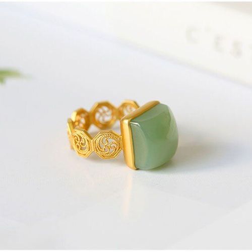 Bague Gomtrique En Argent Incrust De Calcdoine Htian Naturelle, Style Chinois Rtro, Motif Artisanal Unique En Or Sable, Bijoux Pour Femmes, Nouvelle Collection