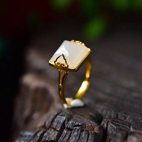 Bague Hetian En Jade Gris Naturel, En Argent Sterling S925, Artisanat  La Mode, Support Simple, Identification Bouche Rglable