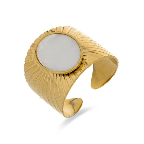 Bague Luxenter En Acier Inoxydable Anleh En Nacre Blanche Finie En Or Jaune 18 Carats.