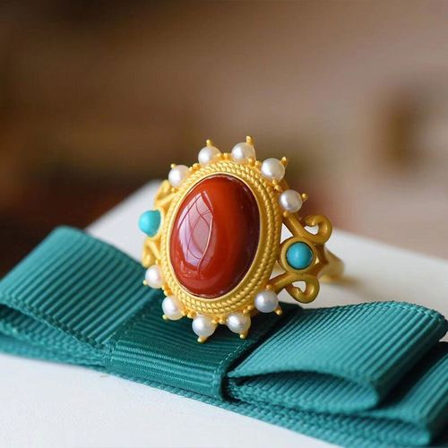 Bague Luxueuse En Agate Rouge Du Sud, Style Palais De Beaut, Gros Uf Nouilles, En Argent Sterling S925, Artisanat En Or Ancien Pour Dames, Main J