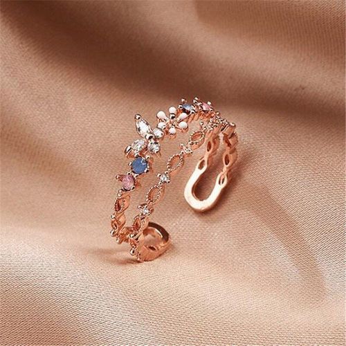 Bague Ouverte Ajustable En Or Rose Pour Femme, Accessoire De Style Coren, Double Couche, Papillon, Fleurs, Index, Mode, Bijoux