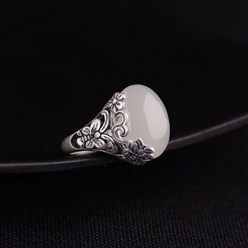 Bague Ouverte En Argent Sterling, Fleur D'amour Papillon, Calcdoine Verte Naturelle, Pierre Prcieuse Rtro, Jade, Nouvelle Collection