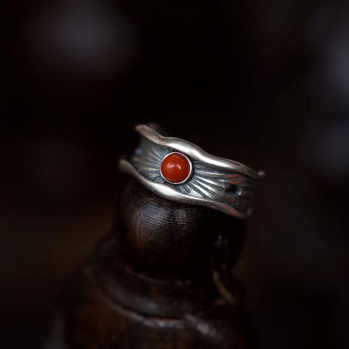 Bague Ouverte Lotus Tourmaline Rouge Du Sud Pour Femmes, Bijoux En Argent, Style Chinois Rtro, Breloque Bohme, Design Original