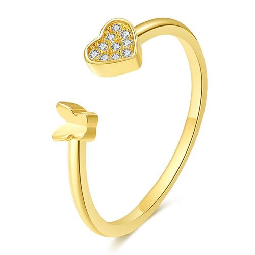 Bague Ouverte Minimaliste En Forme De CUr Papillon Pour Femmes, Bijoux En Cristal, Ajustable, Dor, Argent,  La Mode, Cadeau