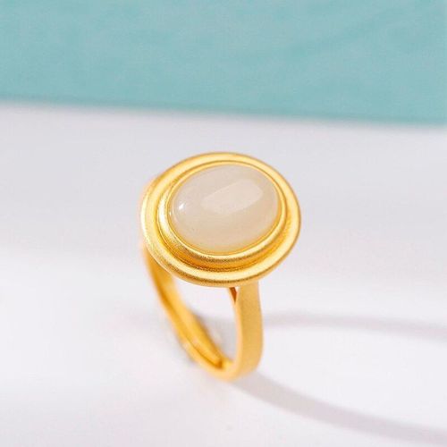 Bague Ouverte Ovale En Jade Naturel Hetian, Bijou Chinois Unique En Or Ancien, Breloque Bohme, En Argent, Pour Femmes