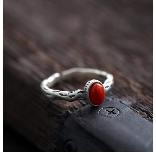 Bague Ovale Ouverte Tourmaline Rouge Sud Naturelle, Motif Rtro Chinois, Artisanat Lger, Charme De Luxe, Bijoux En Argent Pour Femmes