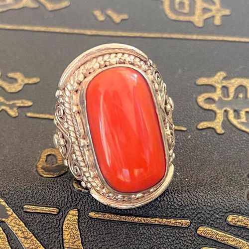 Bague Ovale Pour Hommes, Design Tridimensionnel, Incruste D'argent, Tourmaline Du Sud Rouge, Style Ethnique, Bijoux Rugueux Rglables