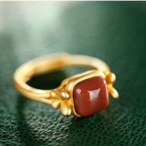 Bague Ovale Rouge Du Sud En Argent Sterling S925, Bague Dore En Pierre D'agate Ouverte, Exquise,  La Mode, Pour Femmes