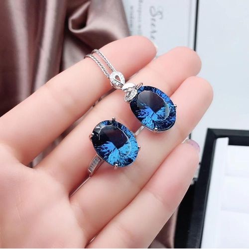 Bague Pendentif En Topaze Bleue Naturelle Incruste En Argent Sterling 925, Ensemble De Bijoux Pour Femmes, Dtection De Support
