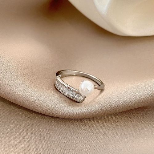 Bague Perle Niche Fminine Simple Vent Indiffrent Bague En Zircon Micro-Incrust Bague Style Coren Ins Tendance Net Bijoux A La Main Rouge-Sw-J390 Argent-Ouverture Rglable
