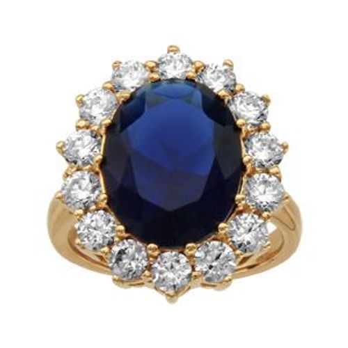 Bague Plaqu Or Grosse Pierre Centrale Bleue Fonc Et Contour Pierres Blanches