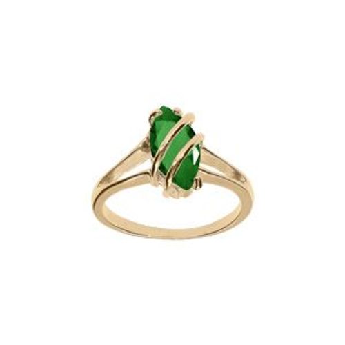 Bague Plaqu Or Navette Ovale Oxyde Vert Fonc