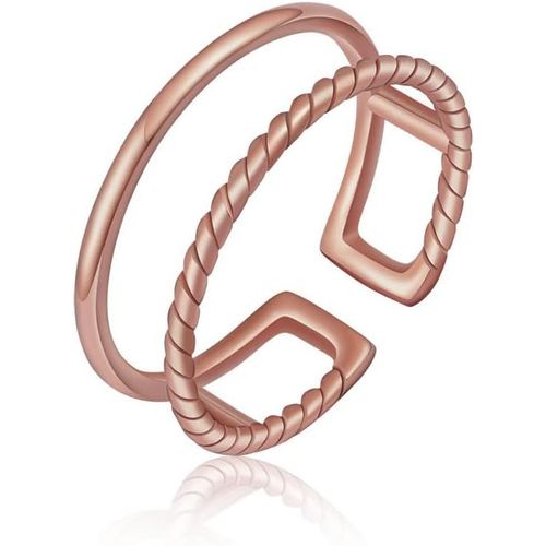 Bague Pour Femme Ajustable En Inoxydable-Rsistante  L'eau-Double Anneau Ouvert En Or 18 Carats-Argent-Or Rose|Bote Cadeau Pour Femme Incluse.[Y682]
