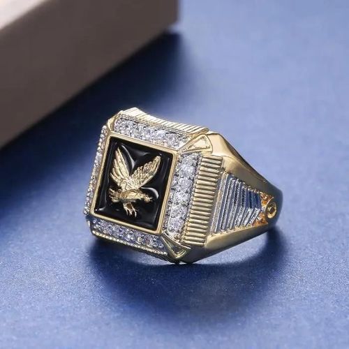 Bague Pour Homme En Or 14k Avec Anneau Aigle Zirconium Cubique Bague Aigle Amricain Taille 62