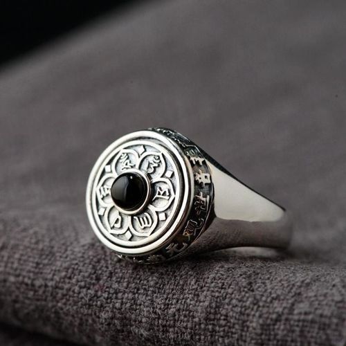 Bague Rtro Dominatrice Style Chinois Pour Homme, Nouvelle Collection 2020, En Argent, Bouddha, Dao, Noir, Calcdoine, Ouverture Ajustable