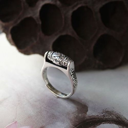 Bague Rtro En Argent Sterling S925 Pour Femme, Anneau De Perles Style Ethnique Simple Et Vieilli, Mantra Daming  Six Caractres, Ouverture Tournante