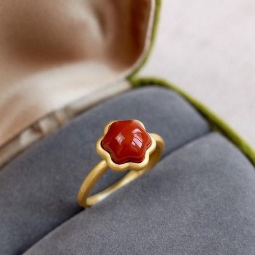 Bague Rouge Sud Naturelle En Argent Sterling S925, Incruste De Surface D'Uf, Artisanat En Or Ancien, Taille De Bouche Rglable Simple Et  La Mode